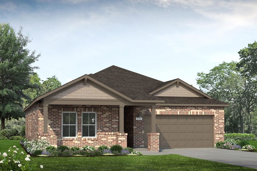 Representative exterior photo of a completed home built from the Oaks 1754 by Brohn Homes in Oaks at San Gabriel, Georgetown, TX (Image 4).