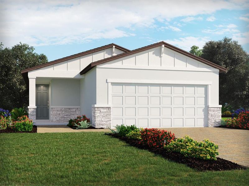 Front exterior of a new home in Wynnstone - Classic Series, Davenport, FL, highlighting curb appeal (Image 1). Front exterior of a new home in Wynnstone - Classic Series, Davenport, FL, highlighting curb appeal (Image 1).
