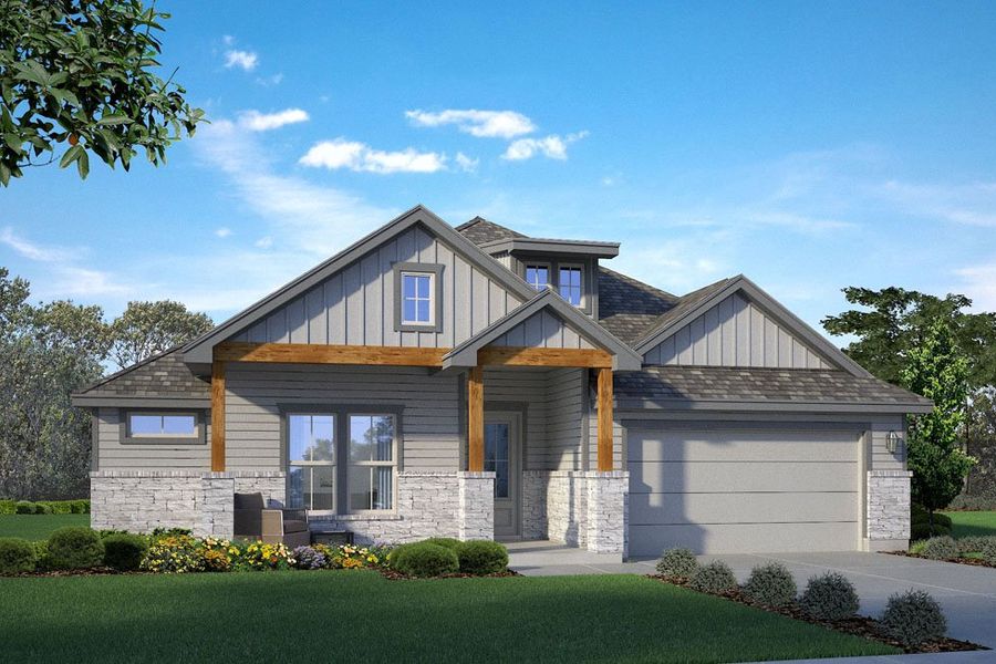 Representative exterior photo of a completed home built from the Brighton by D.R. Horton in Wellborn Settlement, College Station, TX (Image 2). Representative exterior photo of a completed home built from the Brighton by D.R. Horton in Wellborn Settlement, College Station, TX (Image 2).