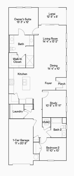 2D floor plan layout of this home in Lennar at Esplanade: Villa Collection, Kissimmee, FL (Image 1).