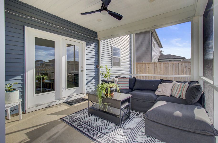 Exterior details and patio area of a home in Sanctuary Cove at Cane Bay, Summerville (Image 29).