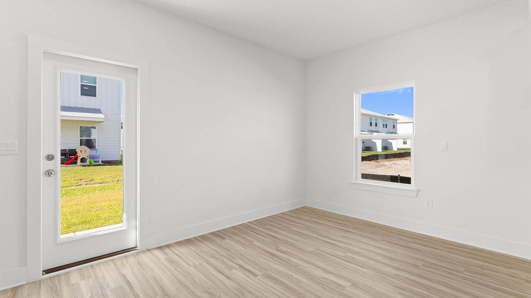 Representative unfurnished interior of a home built from the Sabal Exterior Unit by D.R. Horton in Chateau Nemours, Port Saint Joe (Image 18). Representative unfurnished interior of a home built from the Sabal Exterior Unit by D.R. Horton in Chateau Nemours, Port Saint Joe (Image 18).