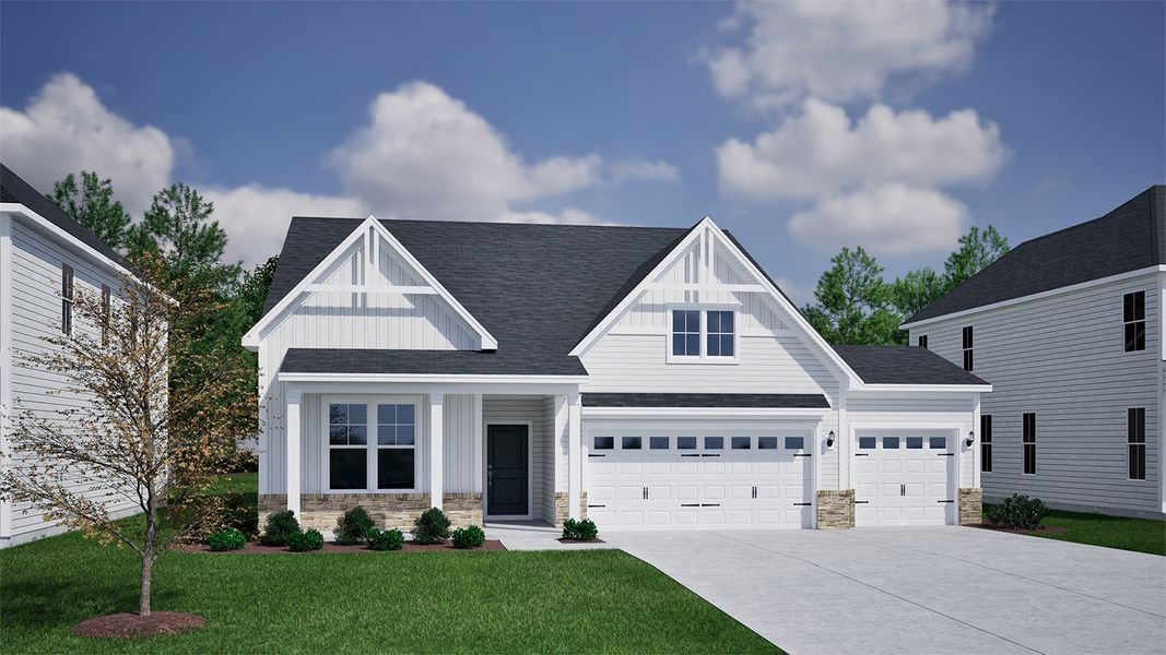 Representative exterior photo of a completed home built from the Goodwin - Vanguard Collection by Mungo Homes in Ovation at Sweetbrier, Durham, NC (Image 7).