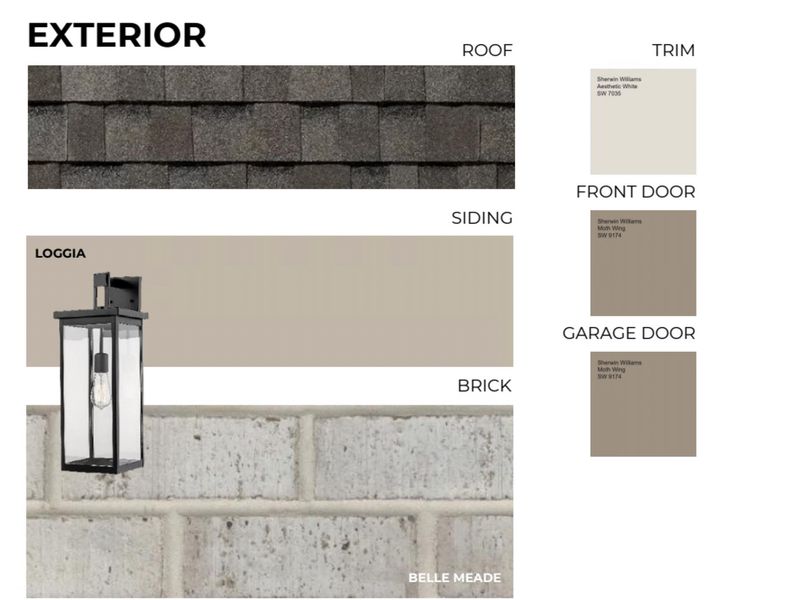 Exterior Finishes Specification. Detailing material and color selections for the property's exterior elements