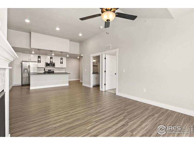 Extended luxury vinyl throughout the entire living room and kitchen!