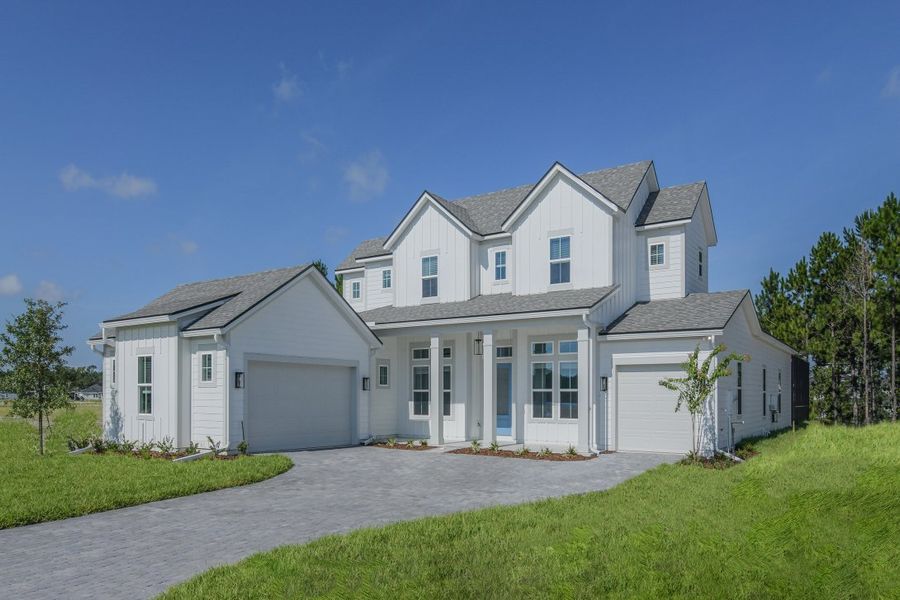 Representative exterior photo of a completed home built from the Caspian by Riverside Homes in Hidden Creek at SilverLeaf, St. Augustine, FL (Image 30).