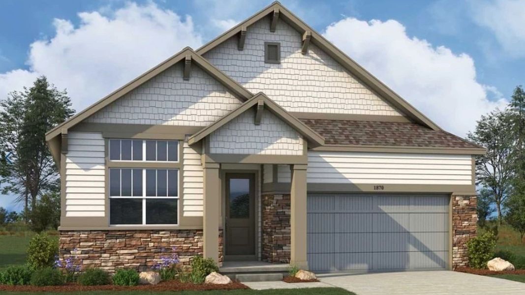 Representative exterior photo of a completed home built from the Carolyn by Brightland Homes in Dillon Pointe - Journey, Broomfield, CO (Image 1). Representative exterior photo of a completed home built from the Carolyn by Brightland Homes in Dillon Pointe - Journey, Broomfield, CO (Image 1).