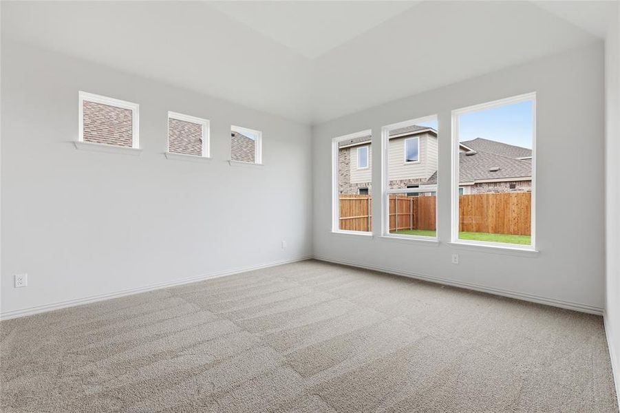 Spacious room featuring neutral carpeting, light-toned walls, and multiple windows