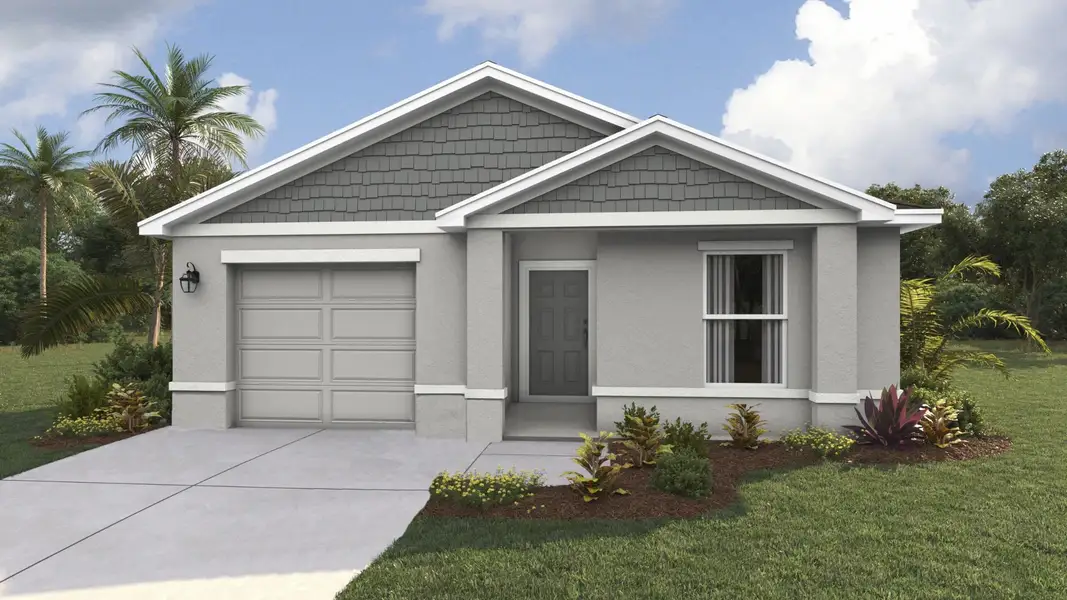 Front exterior of a new home in Oakfield Lakes, Parrish, FL, highlighting curb appeal (Image 1). Front exterior of a new home in Oakfield Lakes, Parrish, FL, highlighting curb appeal (Image 1).
