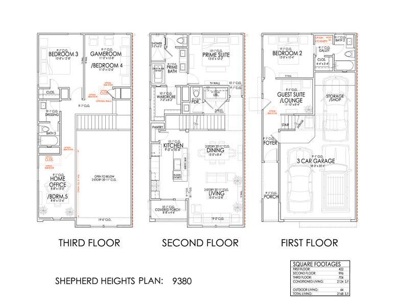 2D floor plan layout for the 9380 by CitySide Homes in Shepherd Heights, Houston, TX (Image 1). 2D floor plan layout for the 9380 by CitySide Homes in Shepherd Heights, Houston, TX (Image 1).
