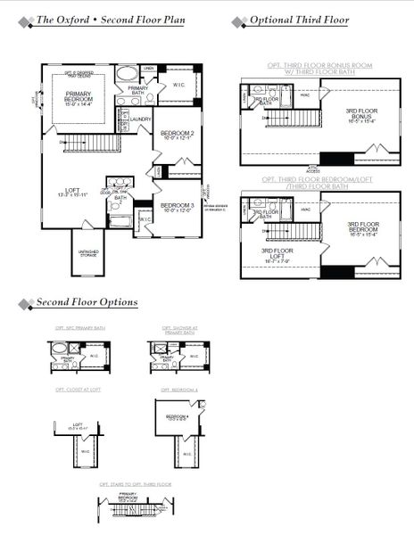 2D floor plan layout for the Oxford by Eastwood Homes in Ferry Grove, Lexington, SC (Image 4).