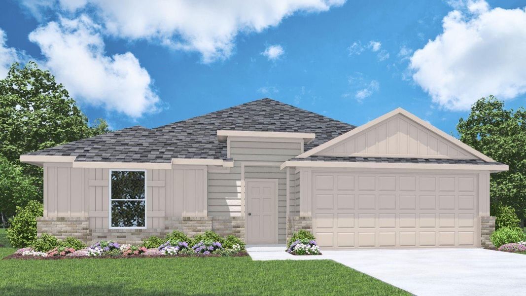 Front exterior of a new home in Chapel Lakes, Montgomery, TX, highlighting curb appeal (Image 1).