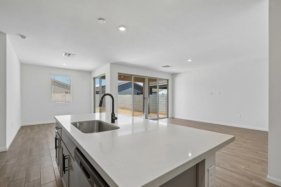 Dining, kitchen and great room Dining, kitchen and great room
