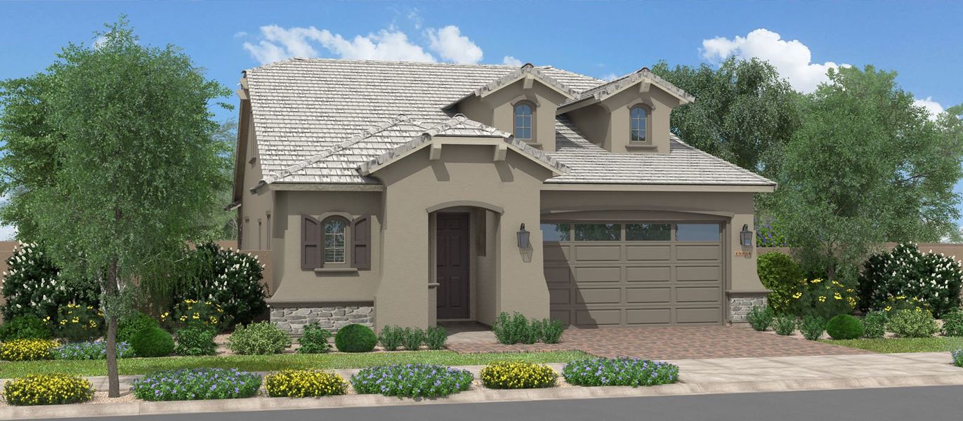 Representative exterior photo of a completed home built from the Coastal w/Loft by Fulton Homes in Meadows at Barney Farms, Queen Creek, AZ (Image 4).