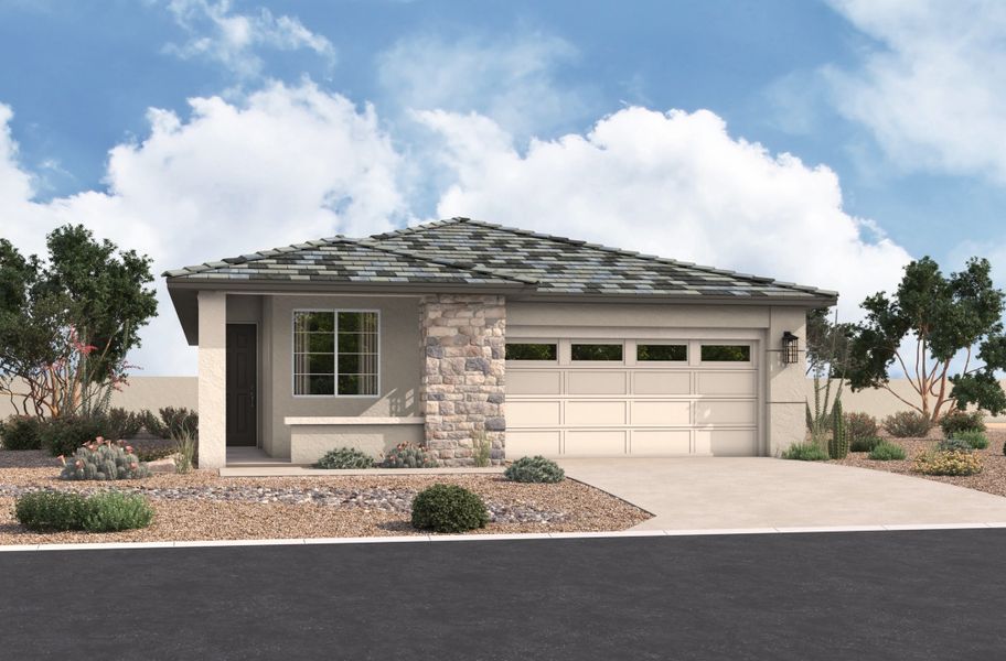 Representative exterior photo of a completed home built from the Pinehurst by Beazer Homes in Acacia Foothills at Estrella: Acacia Foothills II, Goodyear, AZ (Image 20).