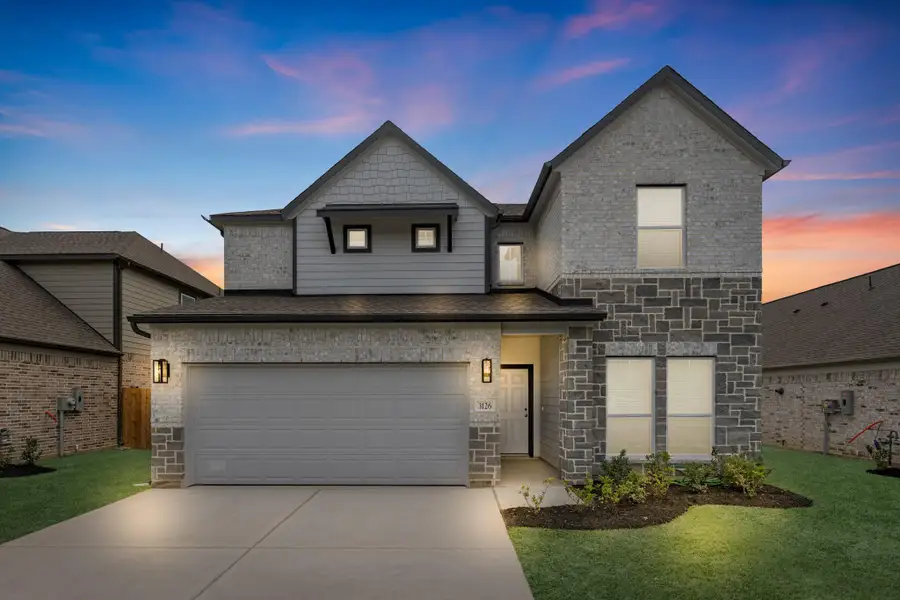 Front exterior of a new home in Barton Creek Ranch, Conroe, TX, highlighting curb appeal (Image 1). Front exterior of a new home in Barton Creek Ranch, Conroe, TX, highlighting curb appeal (Image 1).