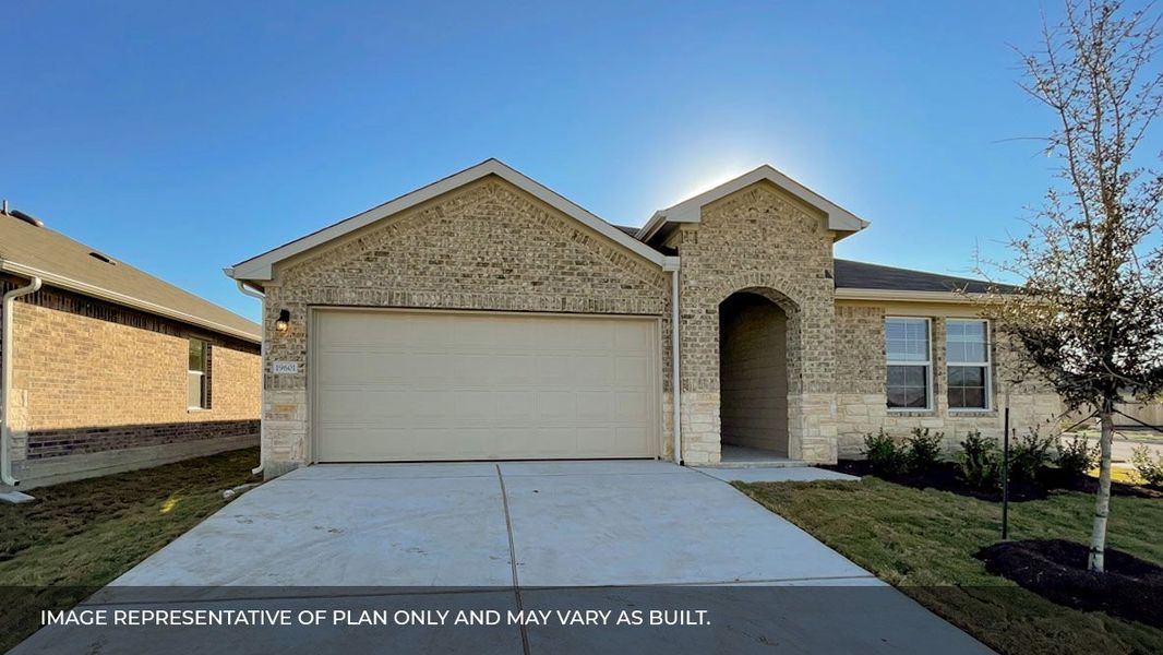 Front exterior of a new home in Rosenbusch Ranch, Leander, TX, highlighting curb appeal (Image 1). Front exterior of a new home in Rosenbusch Ranch, Leander, TX, highlighting curb appeal (Image 1).