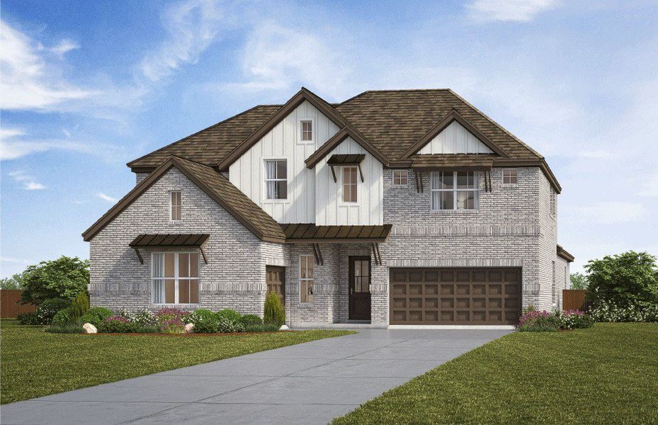 Representative exterior photo of a completed home built from the Ritz by Landon Homes in Estate 64s, Frisco, TX (Image 9). Representative exterior photo of a completed home built from the Ritz by Landon Homes in Estate 64s, Frisco, TX (Image 9).