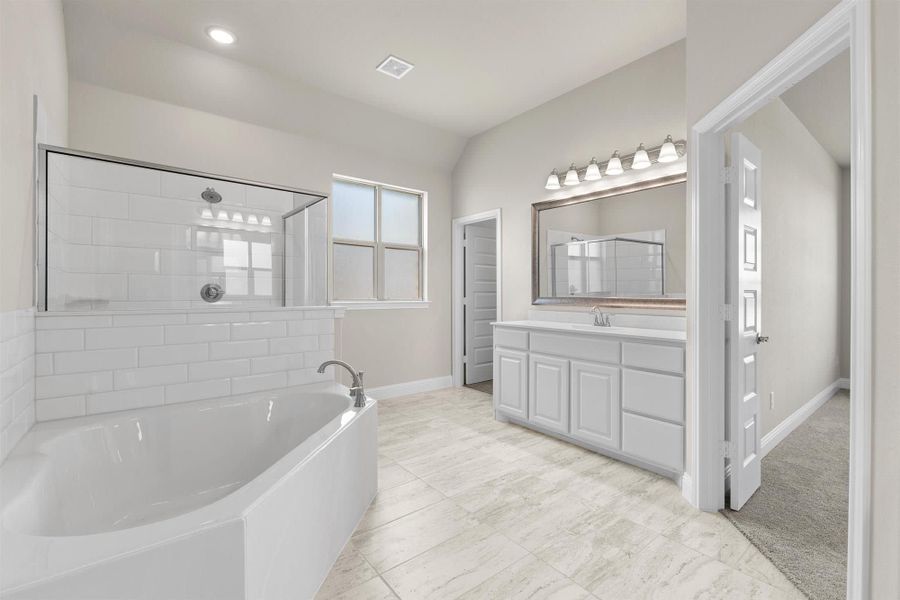 Primary Bathroom | Concept 2796 at Coyote Crossing in Godley, TX by Landsea Homes