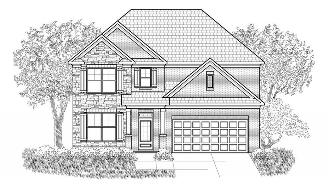 Front exterior of a new home in Butner Estates, South Fulton, GA, highlighting curb appeal (Image 2). Front exterior of a new home in Butner Estates, South Fulton, GA, highlighting curb appeal (Image 2).