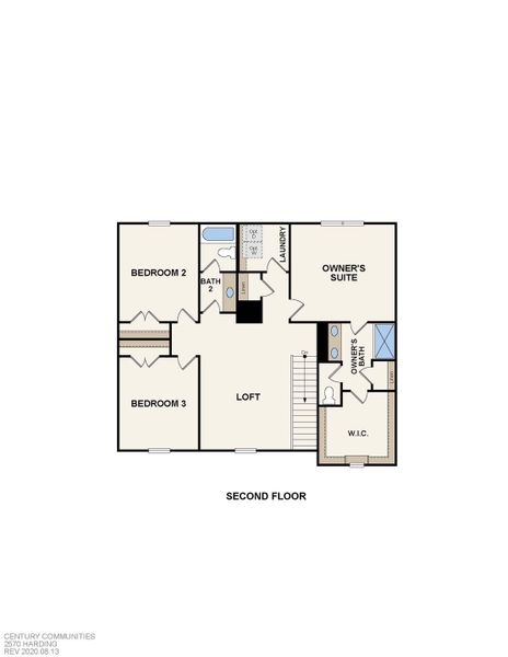 2D floor plan layout for the Harding by Century Communities in Walker Grove, McDonough, GA (Image 4).