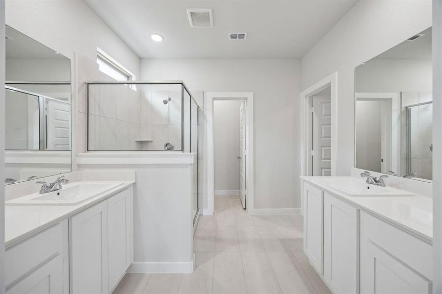 Primary Bathroom in the Masters home plan by Trophy Signature Homes – REPRESENTATIVE PHOTO