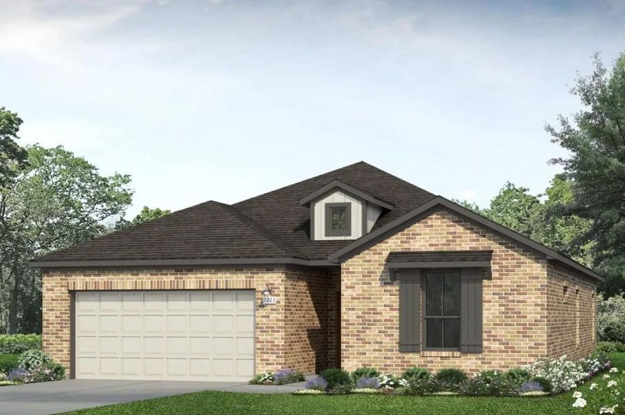 Front exterior of a new home in Colony at Pinehurst, Pinehurst, TX, highlighting curb appeal (Image 2). Front exterior of a new home in Colony at Pinehurst, Pinehurst, TX, highlighting curb appeal (Image 2).