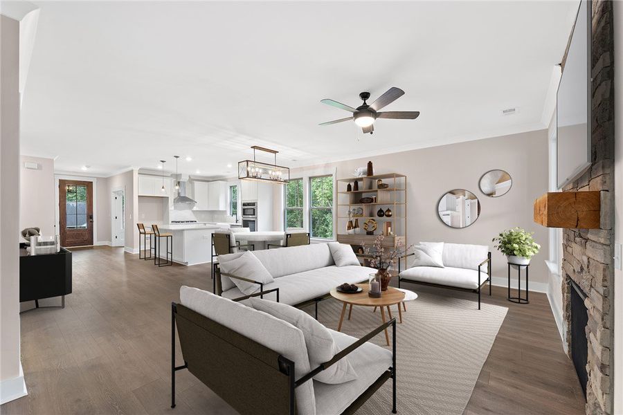 This bright, open-concept living space offers a ha
