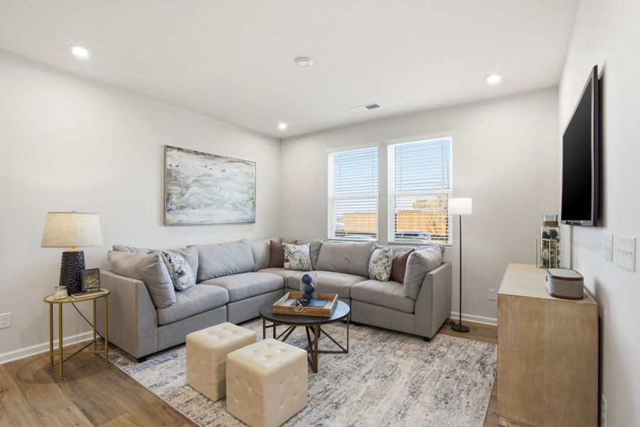 Furnished interior view inside a new home in The Townes at Cheyney, Charlotte (Image 10). Furnished interior view inside a new home in The Townes at Cheyney, Charlotte (Image 10).