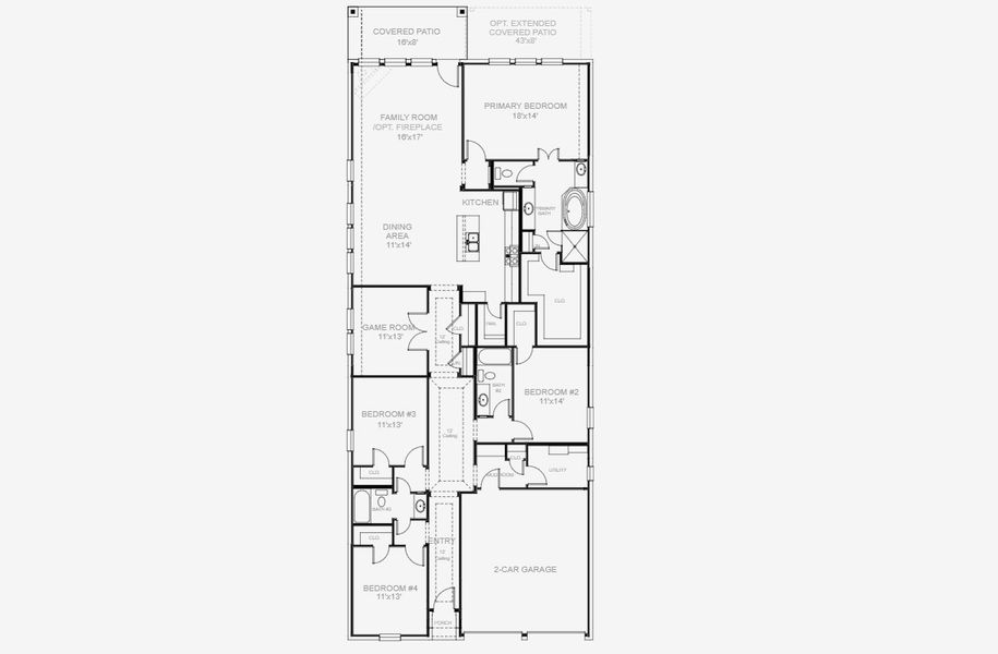 2D floor plan layout for the 2410W by Perry Homes in Juniper Springs 45', Lockhart, TX (Image 3).