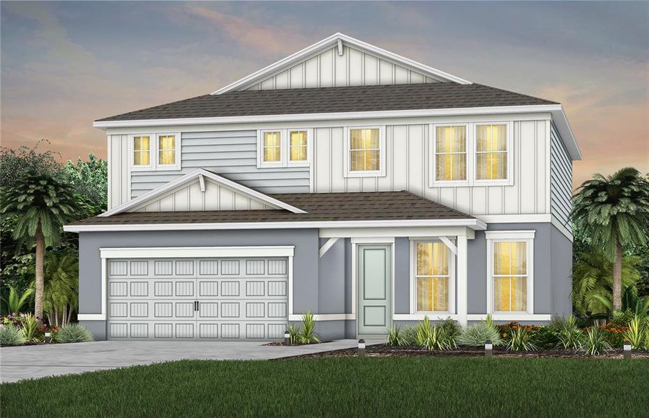 Exterior Design. Artistic rendering for this new construction home. Pictures are for illustrative purposes only. Elevations, colors and options may vary.