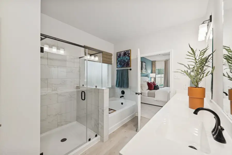 The Princeton II- Primary Bath. Staged model home shown for illustration only; actual features, colors, and upgrades may vary.