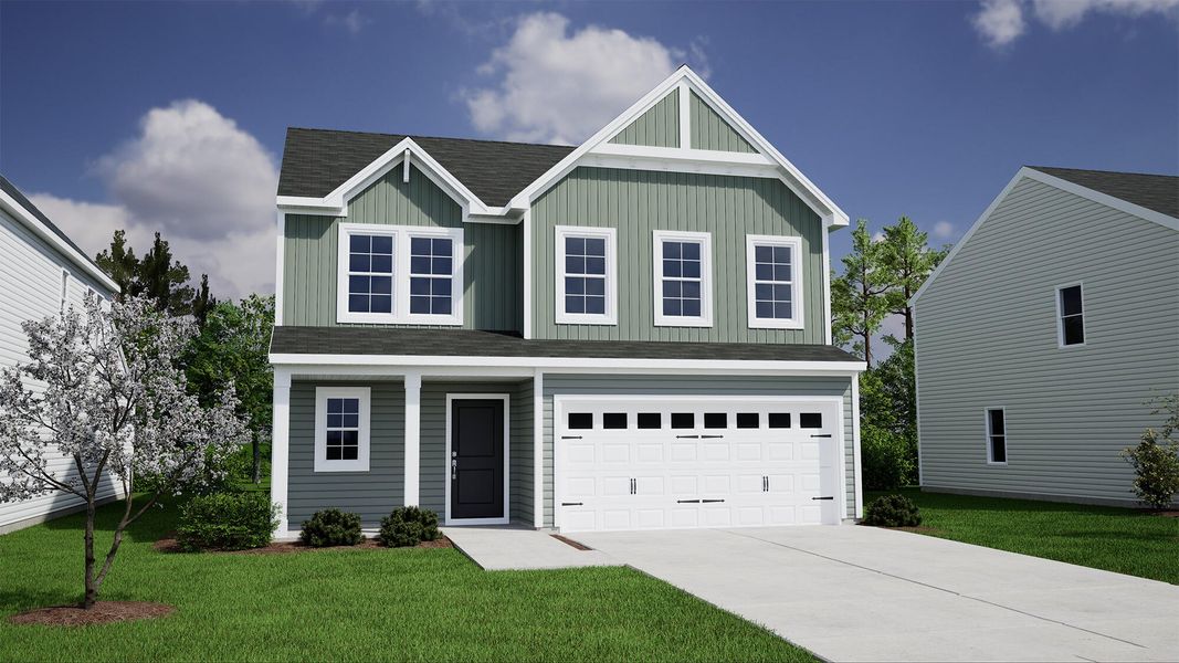 Front exterior of a new home in Six Oaks, Summerville, SC, highlighting curb appeal (Image 1).