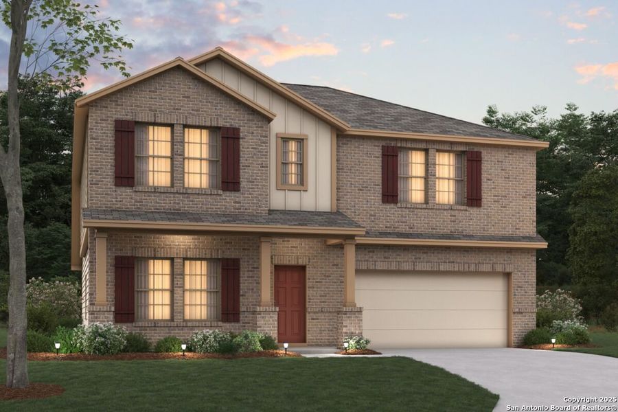 Front exterior of a new home in Winding Brook, San Antonio, TX, highlighting curb appeal (Image 1).