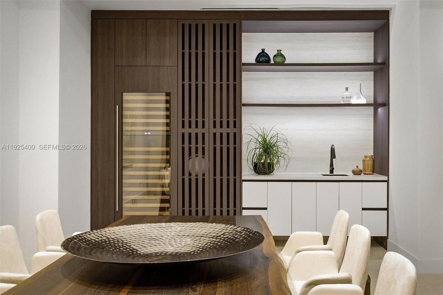 Formal Dining Room | Wine Wall | Wet Bar | Live Edge Table | Pinecrest FL Formal Dining Room | Wine Wall | Wet Bar | Live Edge Table | Pinecrest FL