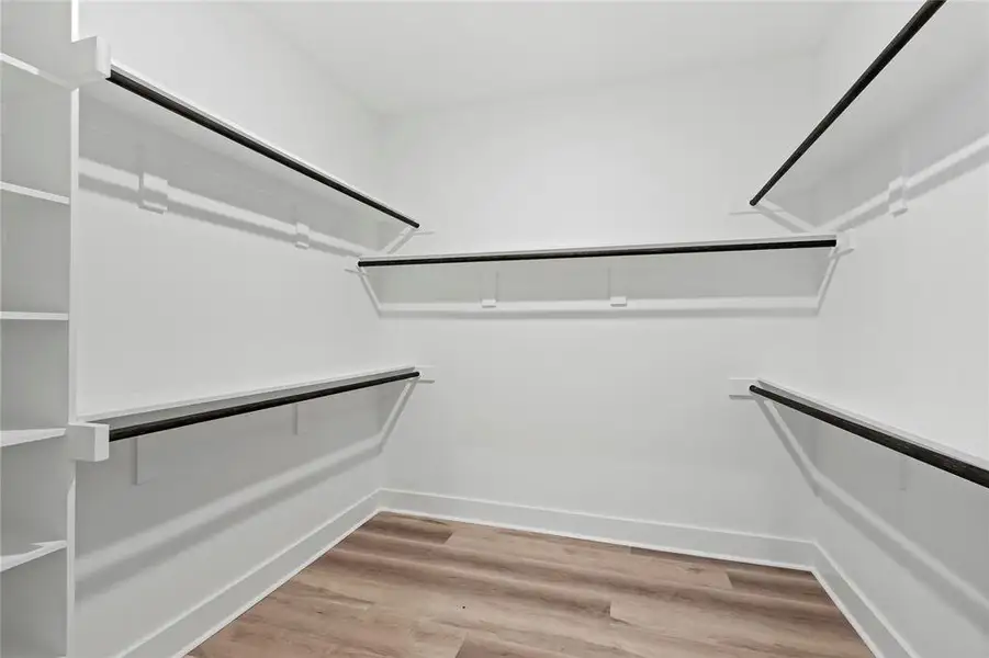 Spacious closet featuring light hardwood / wood-style flooring