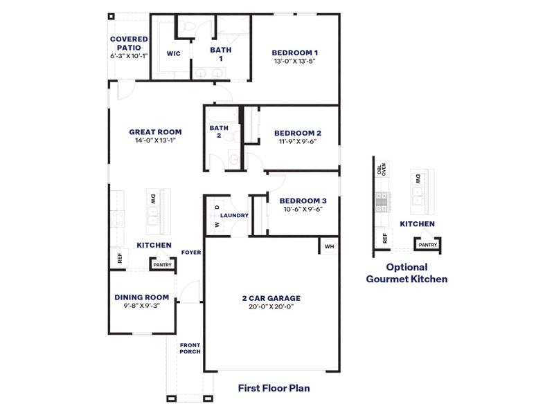 2D floor plan layout for the Abbot by D.R. Horton in Upper Canyon, Phoenix, AZ (Image 5).