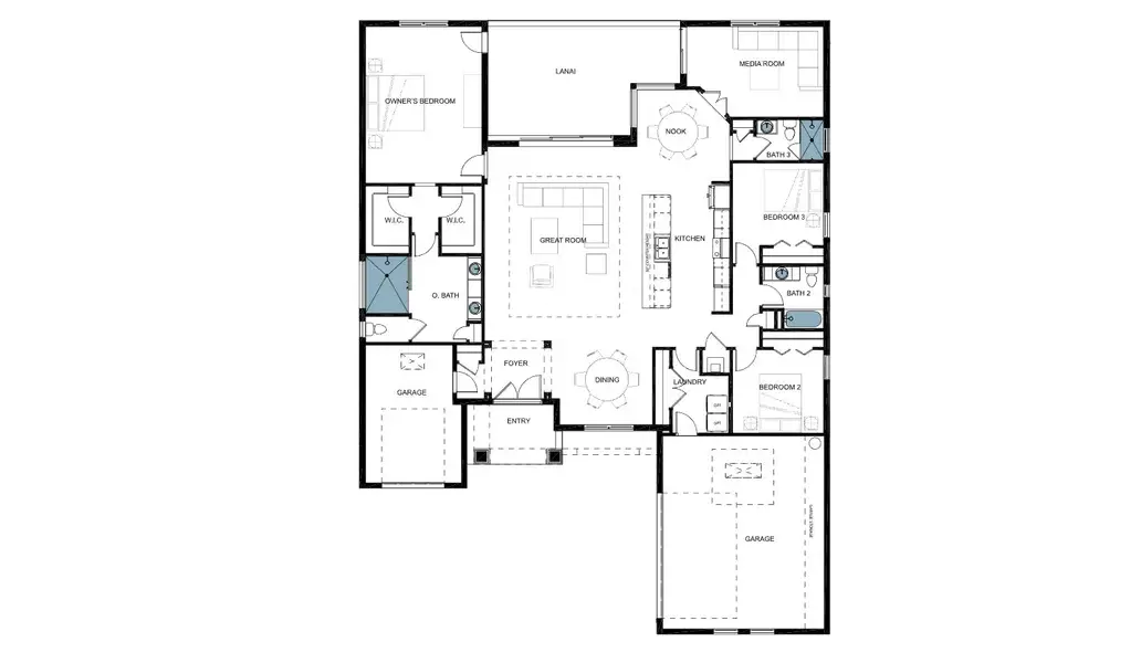 2D floor plan layout for the Santa Maria 2 by Medallion Home in Watercolor Place, Bradenton, FL (Image 3).