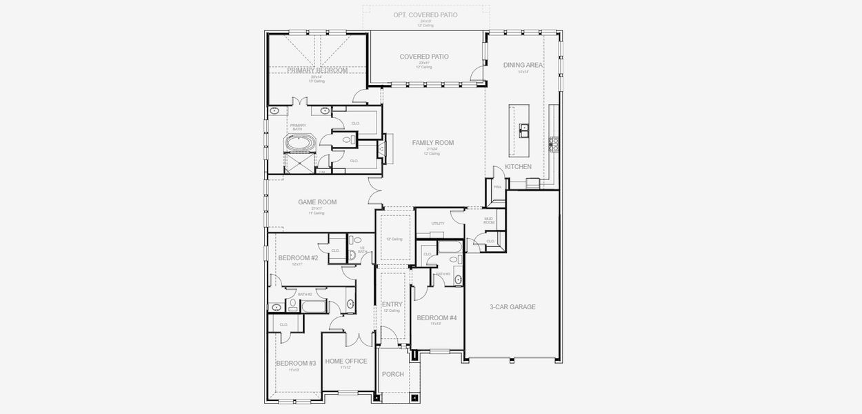 2D floor plan layout for the 3334W by Perry Homes in Sweetgrass 80', Haslet, TX (Image 3).