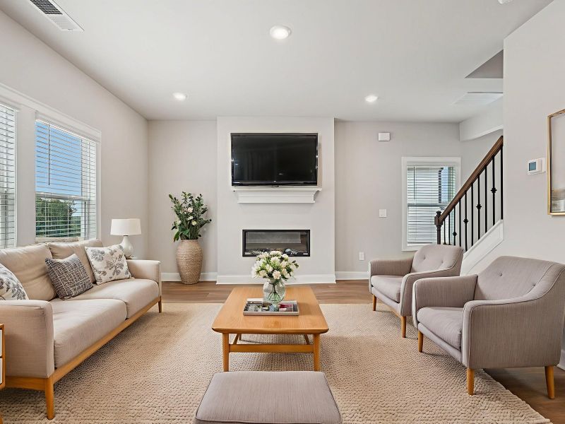 The Dallas Basement floorplan with the Modern Rustic Harbor interior package.