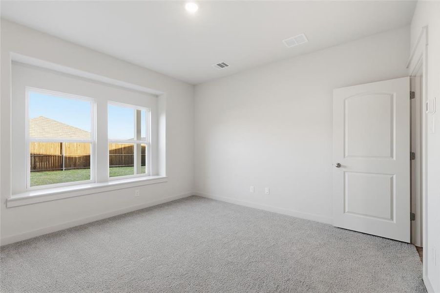 Bright room featuring light gray carpeting and white painted walls Bright room featuring light gray carpeting and white painted walls