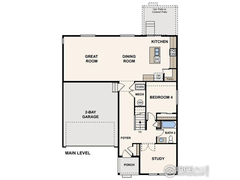 2D floor plan layout of this home in The Overlook at Johnstown Farms, Johnstown, CO (Image 2).