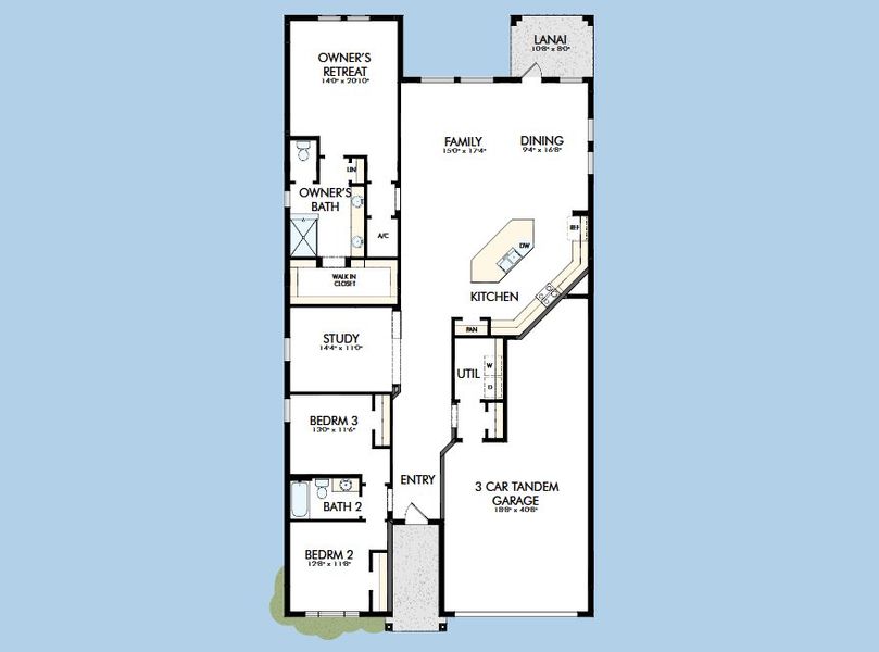 2D floor plan layout for the The Kernan by David Weekley Homes in Southwind – Executive Series, Plant City, FL (Image 3). 2D floor plan layout for the The Kernan by David Weekley Homes in Southwind – Executive Series, Plant City, FL (Image 3).