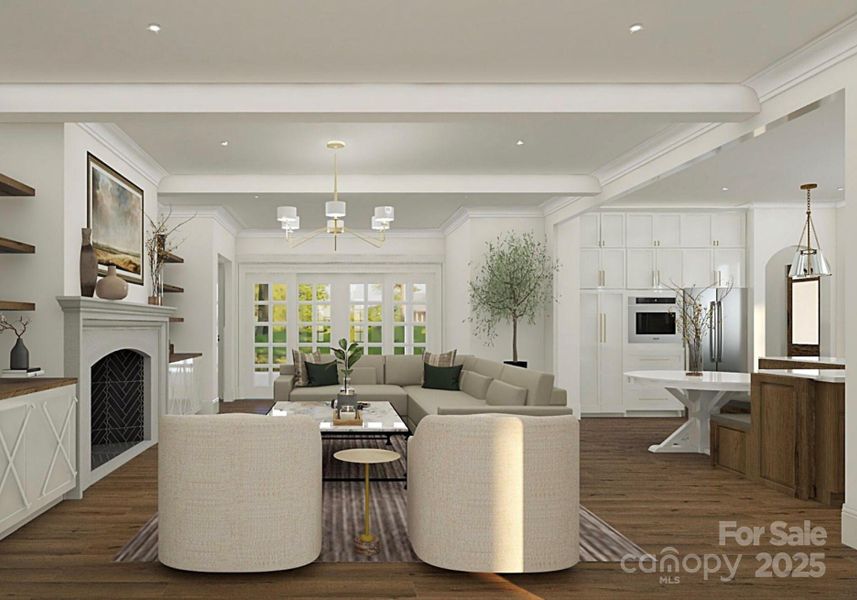 Living Room & Kitchen- Artist Rendering of Proposed Home
