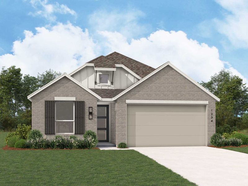 Representative exterior photo of a completed home built from the Morgan Plan by Highland Homes in Homestead, Schertz, TX (Image 2). Representative exterior photo of a completed home built from the Morgan Plan by Highland Homes in Homestead, Schertz, TX (Image 2).