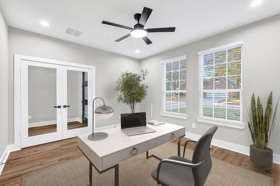 Beautiful office/study space. (This photo is virtually staged.)