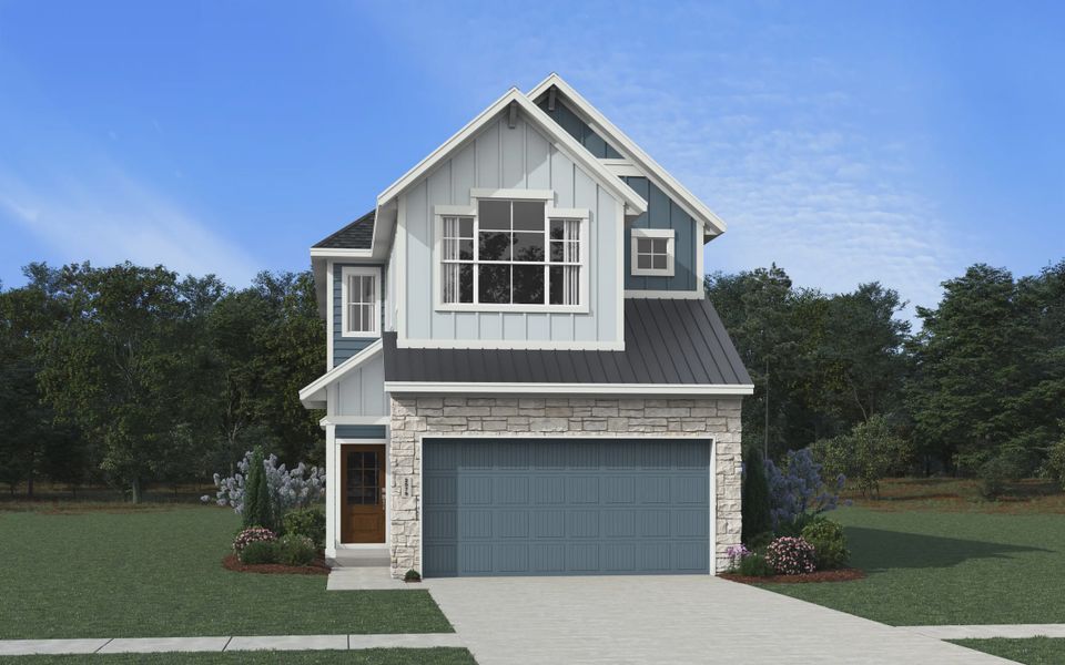 Representative exterior photo of a completed home built from the Savoy by Chesmar Homes in Meridiana Chateau, Iowa Colony, TX (Image 2). Representative exterior photo of a completed home built from the Savoy by Chesmar Homes in Meridiana Chateau, Iowa Colony, TX (Image 2).