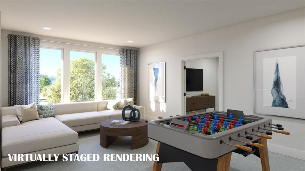 The entire family will enjoy hours of fun in this delightfully sunny game room!  VIRTUALLY STAGE RENDERING