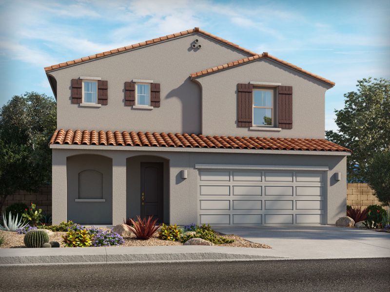 Representative exterior photo of a completed home built from the Utopia by Meritage Homes in La Estancia - Arcadia, Tucson, AZ (Image 2). Representative exterior photo of a completed home built from the Utopia by Meritage Homes in La Estancia - Arcadia, Tucson, AZ (Image 2).