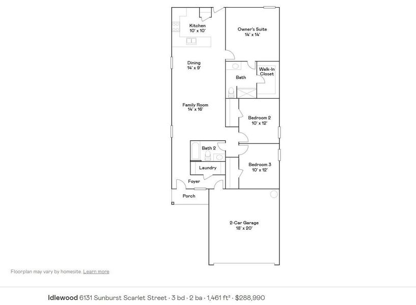 2D floor plan layout of this home in Anniston: Cottage Collection, Katy, TX (Image 2).